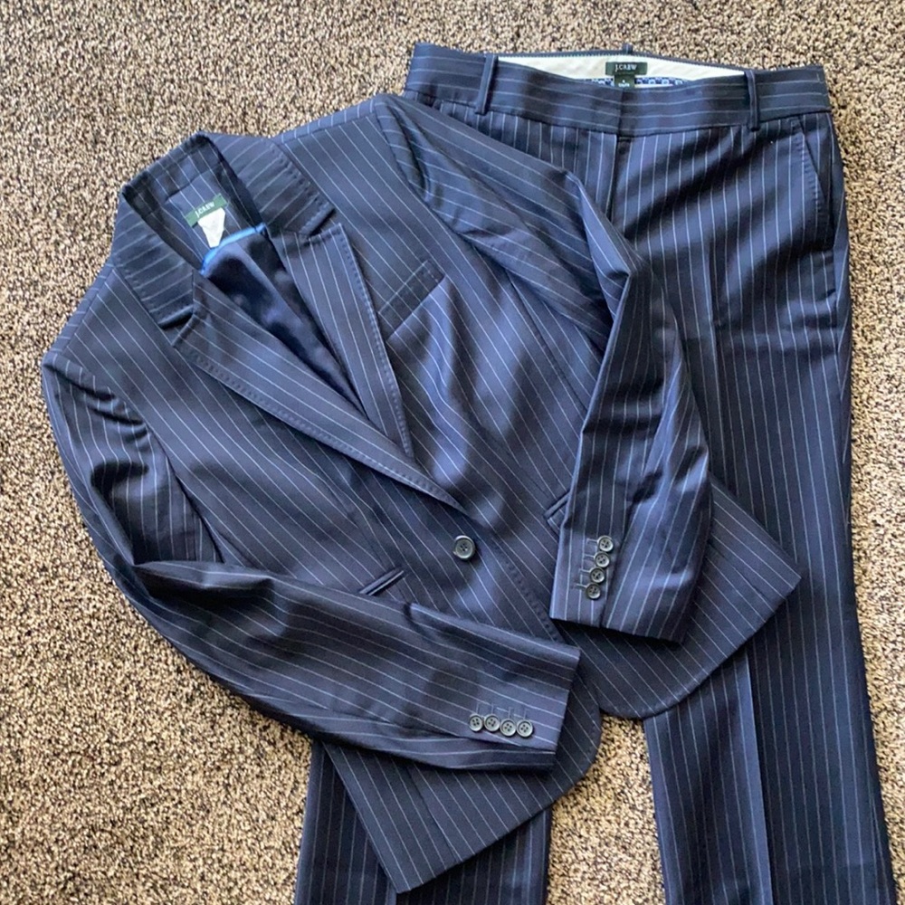 J. Crew Navy Pinstripe Pant Suit 6 4